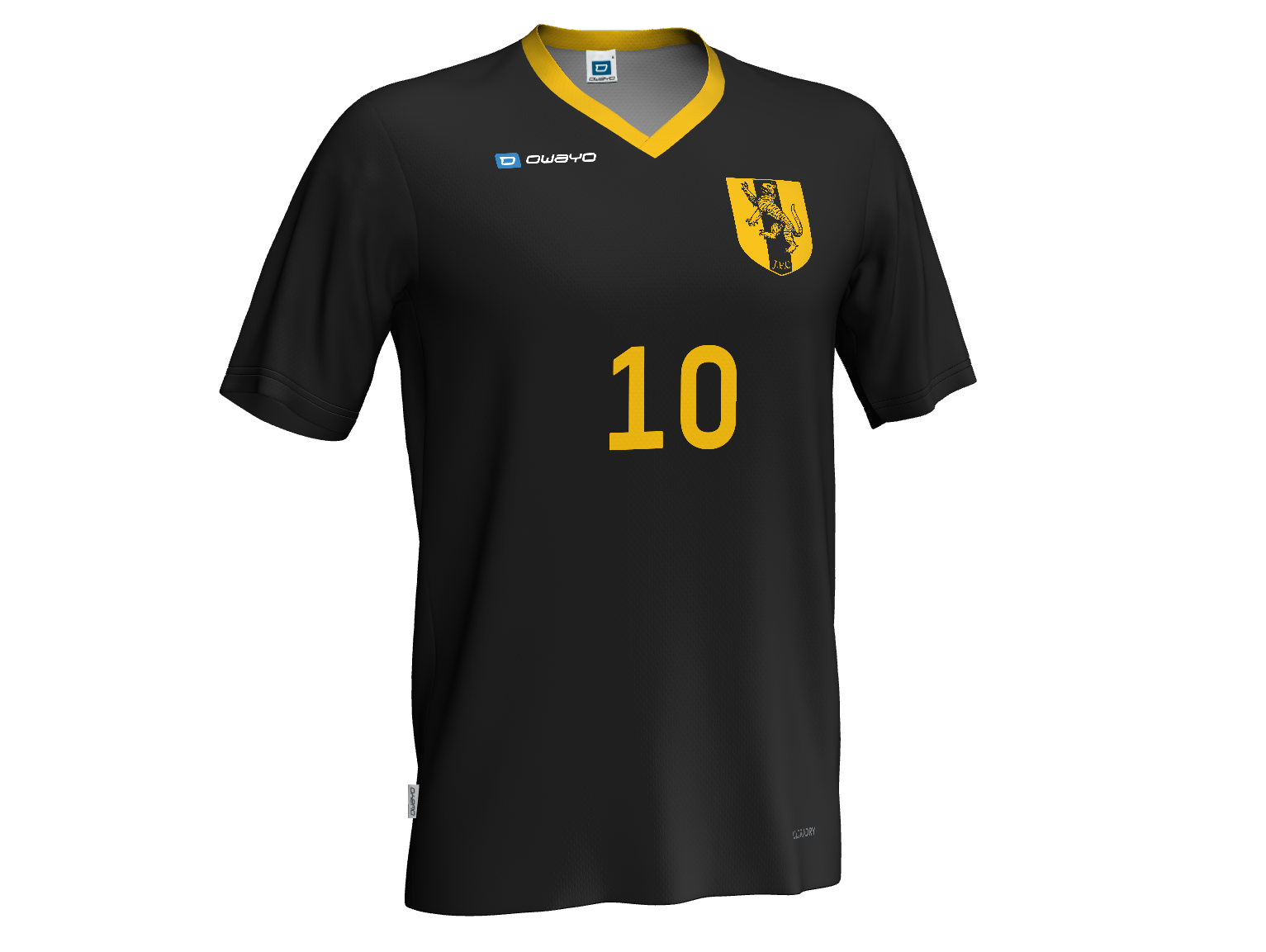 Jishnus FC kit — black shirt with the golden crest and gold number 10